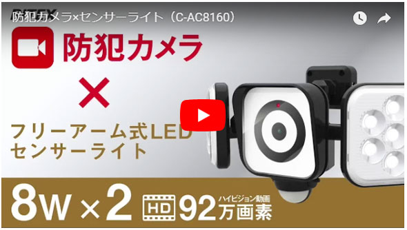 防犯カメラ搭載LEDセンサーライト8W×2灯 C-AC8160