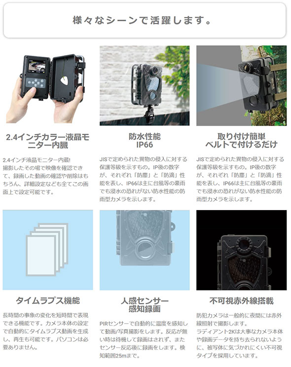 2.4インチ液晶モニター内蔵トレイルカメラ ラディアント2K TL-8000DTK