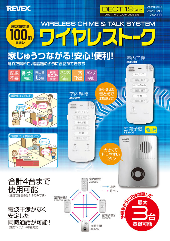 リーベックス(Revex) ワイヤレス トーク インターホン 親機 玄関セット ZS200MG - 1